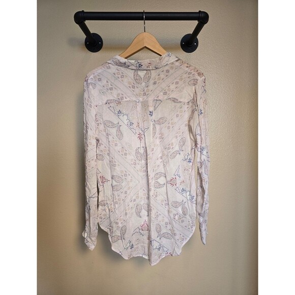 Cloth and stone paisley button up sheer Long sleeve shirt women's size small - Picture 2 of 9